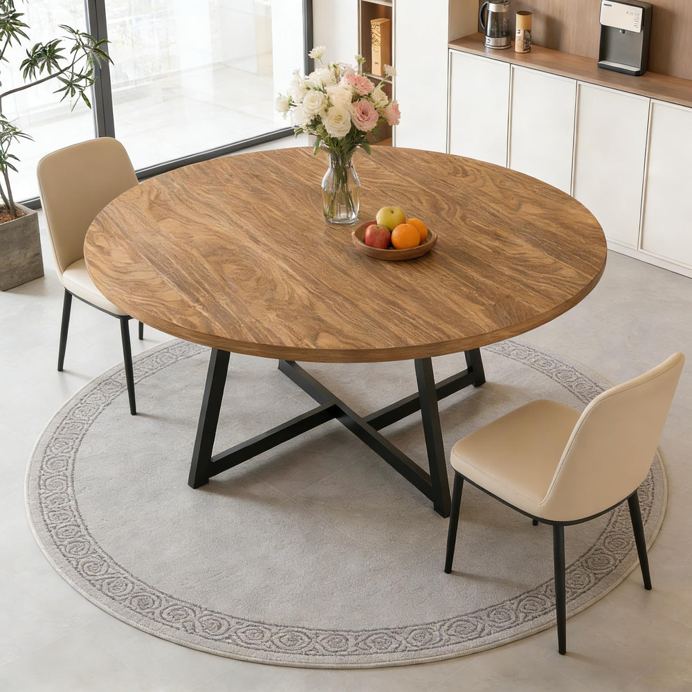 59-Inch Round Dining Table – Seats 6-8, Metal Pedestal Base