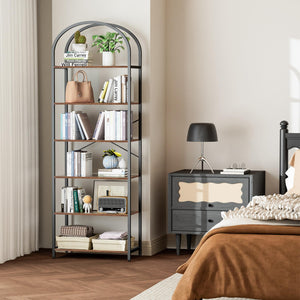 Arched Bookshelf – 5 & 6 Tier Wood and Metal Shelf Unit