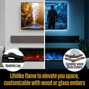 60-Inch Recessed Electric Fireplace Heater with Color Changing Flames