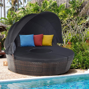 Outdoor Round Daybed with Retractable Canopy