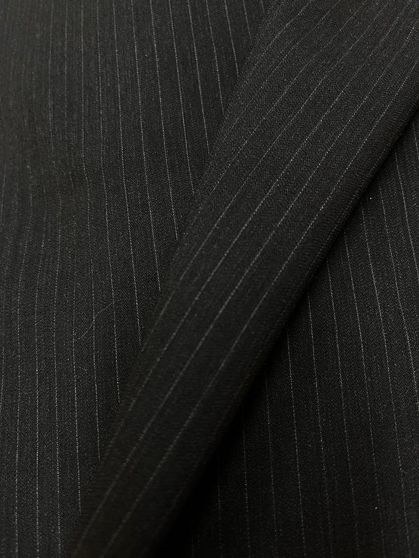 Wool Suiting Fabric by the Yard – Charcoal Black & Gray Pinstripes