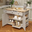 Rolling Kitchen Island with Drop Leaf Countertop & Charging Station