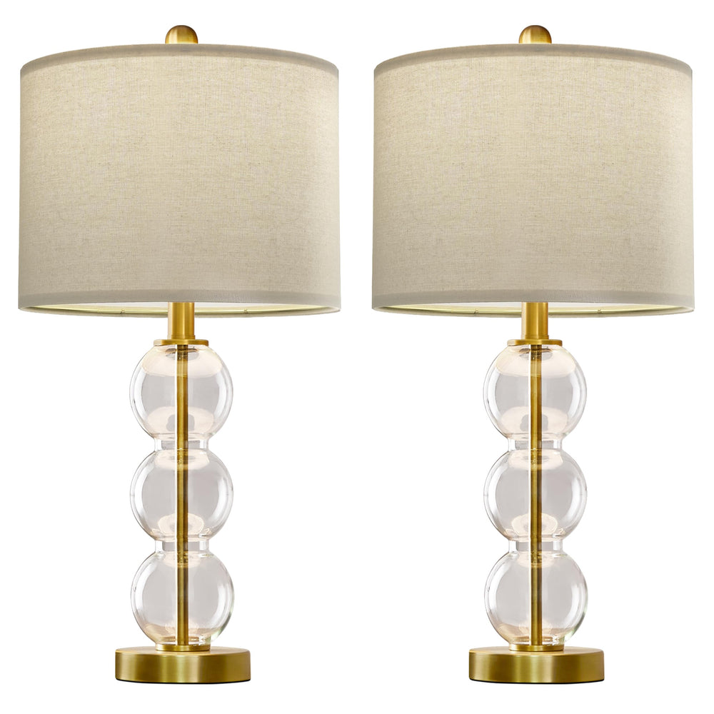 Glass Table Lamps Set of 2 with USB Charging Ports and Linen Shade