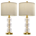 Glass Table Lamps Set of 2 with USB Charging Ports and Linen Shade