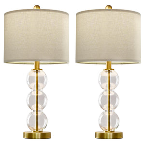 Glass Table Lamps Set of 2 with USB Charging Ports and Linen Shade