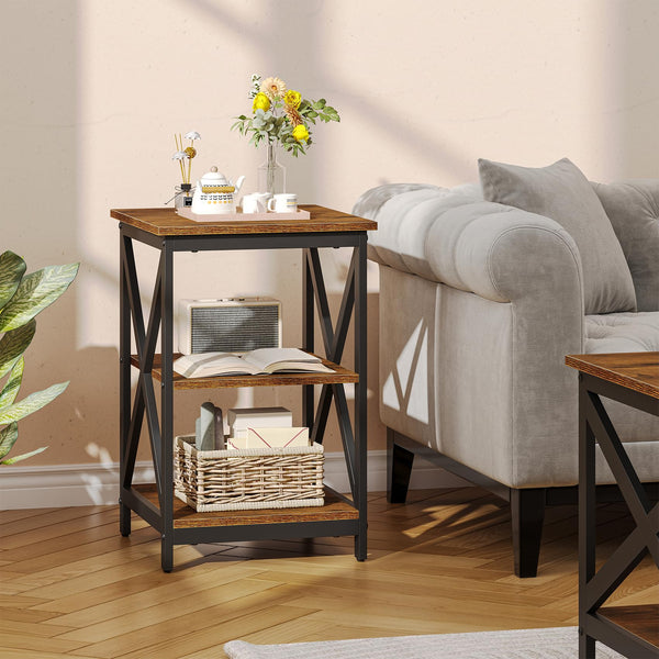 Industrial X-Design Coffee Table Set of 3 with Storage