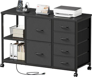 6-Drawer File Cabinet with Charging Station & Printer Stand
