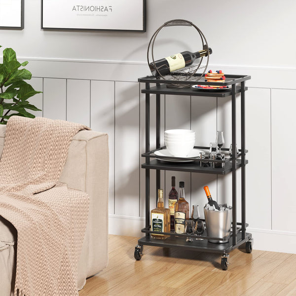 3-Tier Rolling Bar Cart with Wheels