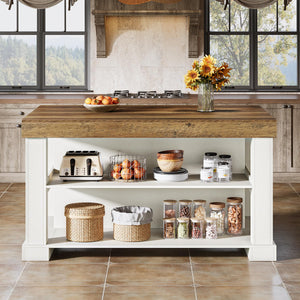 55-Inch Kitchen Island with Seating and Storage