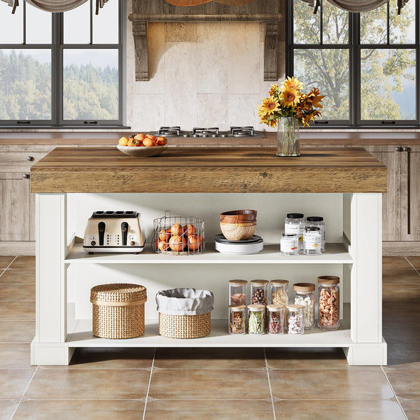 55-Inch Kitchen Island with Seating and Storage