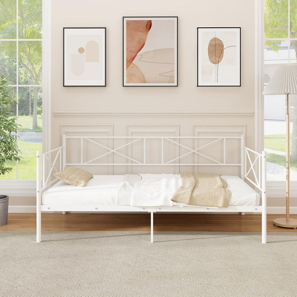 Twin Metal Daybed Frame with Headboard and Storage