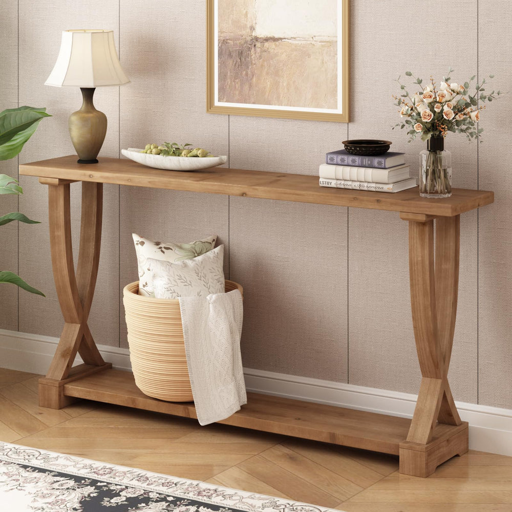 Solid Wood Farmhouse Console Table 63 Inch