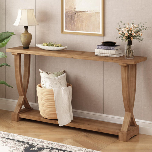Solid Wood Farmhouse Console Table 63 Inch
