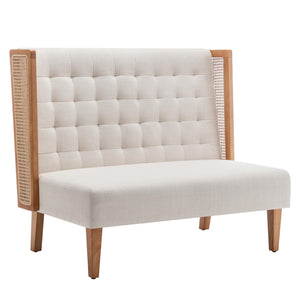 Mid-Century Modern Loveseat with Rattan Arms