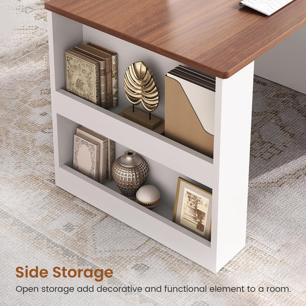 2-Person Computer Desk with Drawers & Storage Shelves, 90.5"
