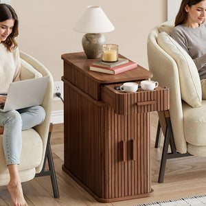 Fluted End Table with Charging Station and Storage