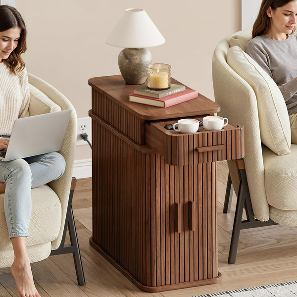 Fluted End Table with Charging Station and Storage