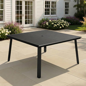 Outdoor Dining Table for 8 – Aluminum Patio Table with Umbrella Hole