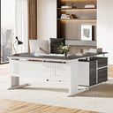 L-Shaped Executive Desk with File Cabinet and Storage Shelves