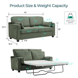 Pull Out Sofa Bed Convertible Loveseat Sleeper with Memory Foam - Queen Size