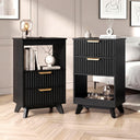 Tall Nightstand with Charging Station, Fluted Drawers & Storage Shelf