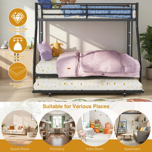 Metal Triple Bunk Bed with Trundle – Twin Over Full, Space-Saving Steel Frame