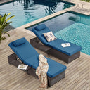 Outdoor PE Rattan Chaise Lounge Chair Set of 2 with Adjustable Backrest & Side Table