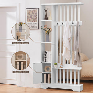 Room Divider with Shelves, Storage Cabinet & Coat Rack