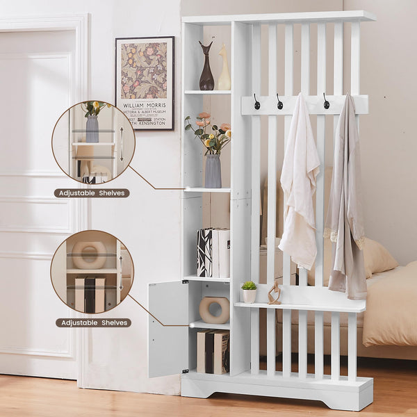 Room Divider with Shelves, Storage Cabinet & Coat Rack