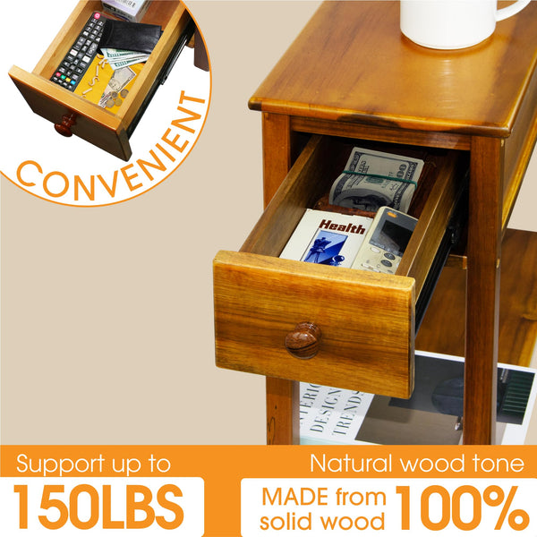 Narrow End Table with Drawer and Shelf