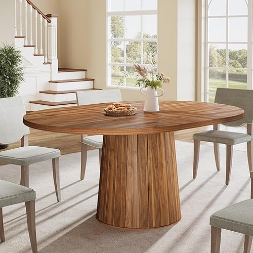 Oval Farmhouse Dining Table for 4–6, 55-Inch Pedestal Base