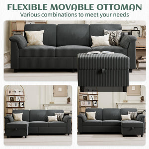 Convertible Sectional Sofa with Ottoman & Removable Pillows