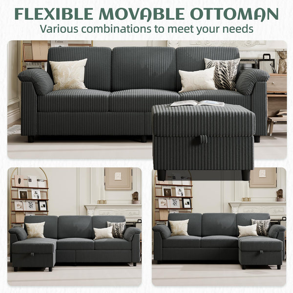 Convertible Sectional Sofa with Ottoman & Removable Pillows