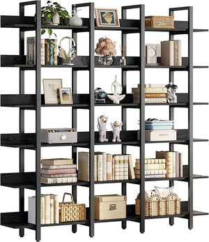 6-Tier Wide Open Bookcase with Back Fence