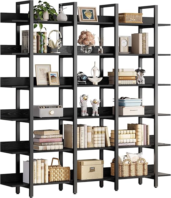 6-Tier Wide Open Bookcase with Back Fence