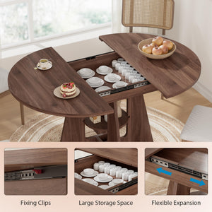 Round Extendable Dining Table with Storage Shelf — Seats 4 to 8