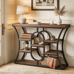 5-Tier Industrial Console Table with Storage Shelves