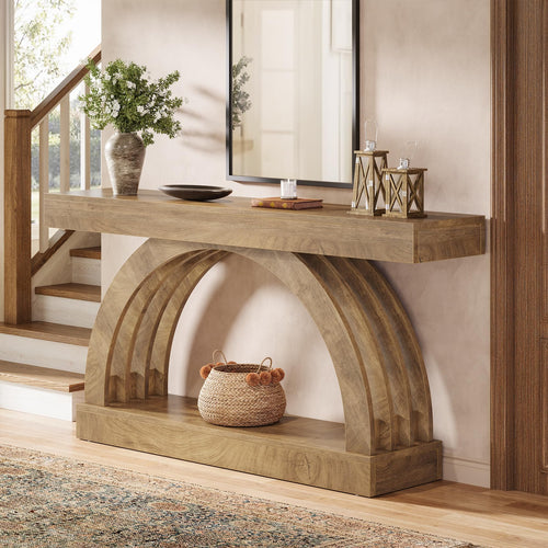 63-Inch Arched Console Table with Storage Shelf