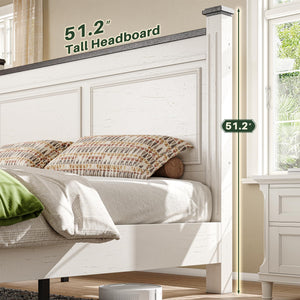 Farmhouse King Bed Frame with Storage Drawers & Headboard, White
