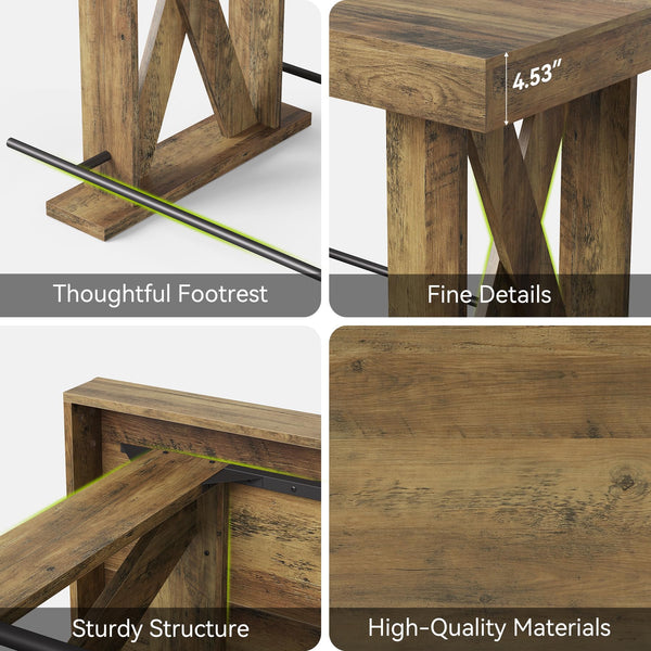 63-Inch Industrial Bar Table with Metal Footrest