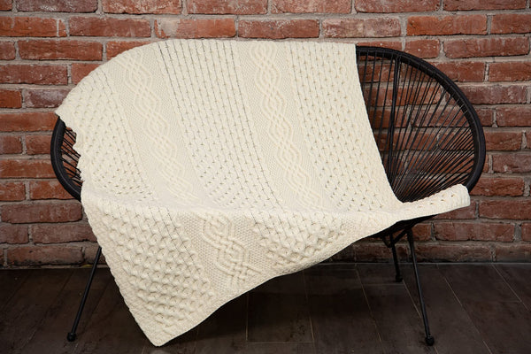 Merino Wool Aran Throw Blanket — 60 x 40 Inches