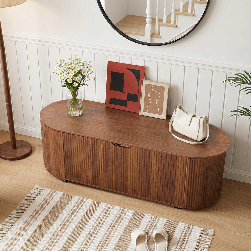 Fluted Oval Storage Bench with Lift Top & Wheels