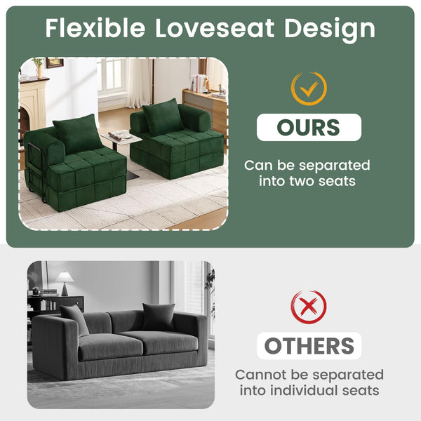 6-in-1 Convertible Sleeper Sofa Bed with Corduroy Folding Mattress & Modular Frame
