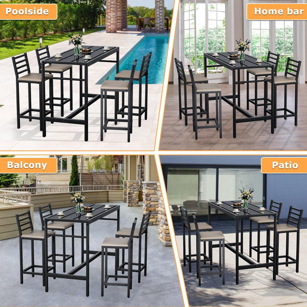5-Piece Outdoor Patio Bar Set with Counter Height Table & Cushioned Stools