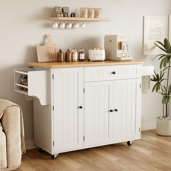 Rolling Kitchen Island with Storage & Drop Leaf