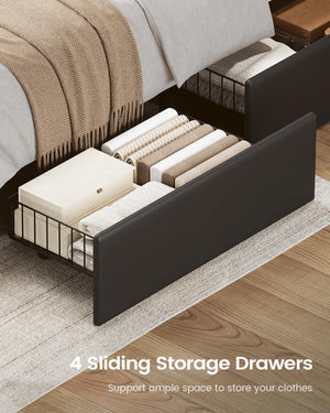 Full Size Platform Bed Frame with Storage Drawers, LED Lighting & Charging Station