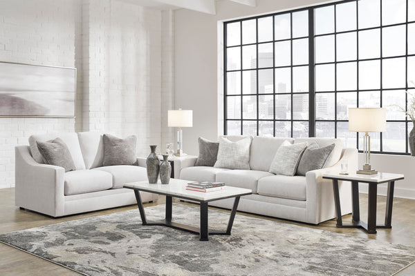 Contemporary Light Gray Loveseat with Accent Pillows