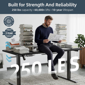 Electric Standing Desk 60x30 with Flip-Top Cable Management & Dual-Beam Frame
