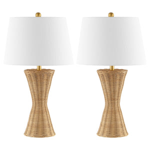 27" Natural Woven Rattan Hourglass Table Lamp Set of 2