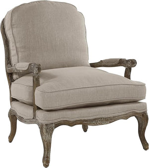 French Country Accent Chair with Rattan Back & Feather Down Cushion